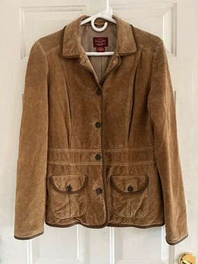 Eddie Bauer Tan Suede Button-Front Women's Jacket 90s VINTAGE